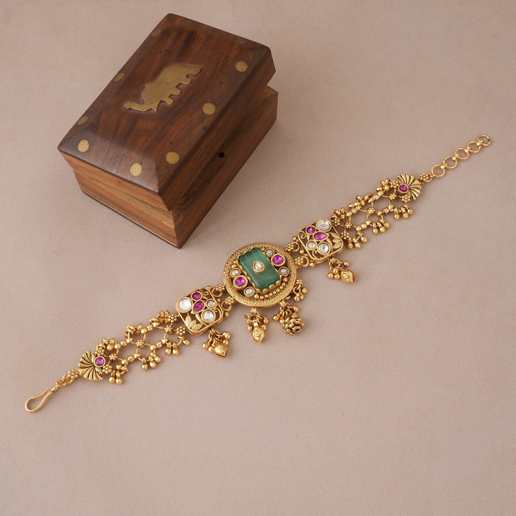 Stunning multicolor kundan antique gold bracelet