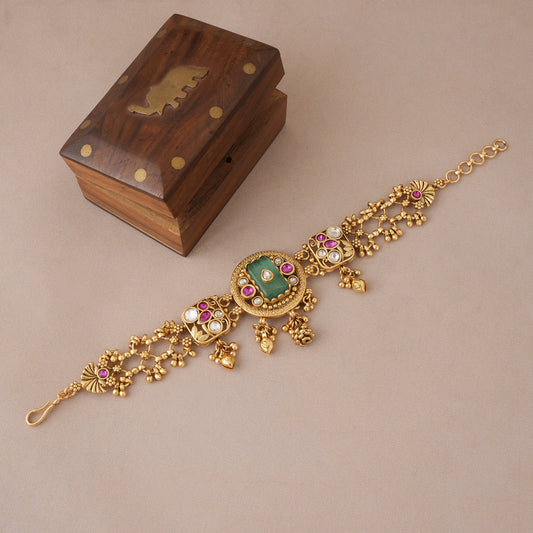 Stunning multicolor kundan antique gold bracelet