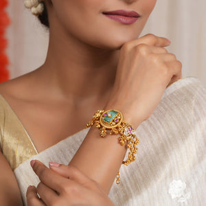 Stunning multicolor kundan antique gold bracelet