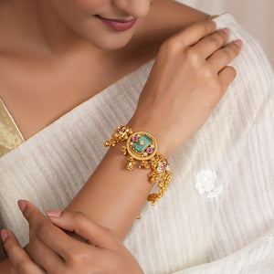 Stunning multicolor kundan antique gold bracelet
