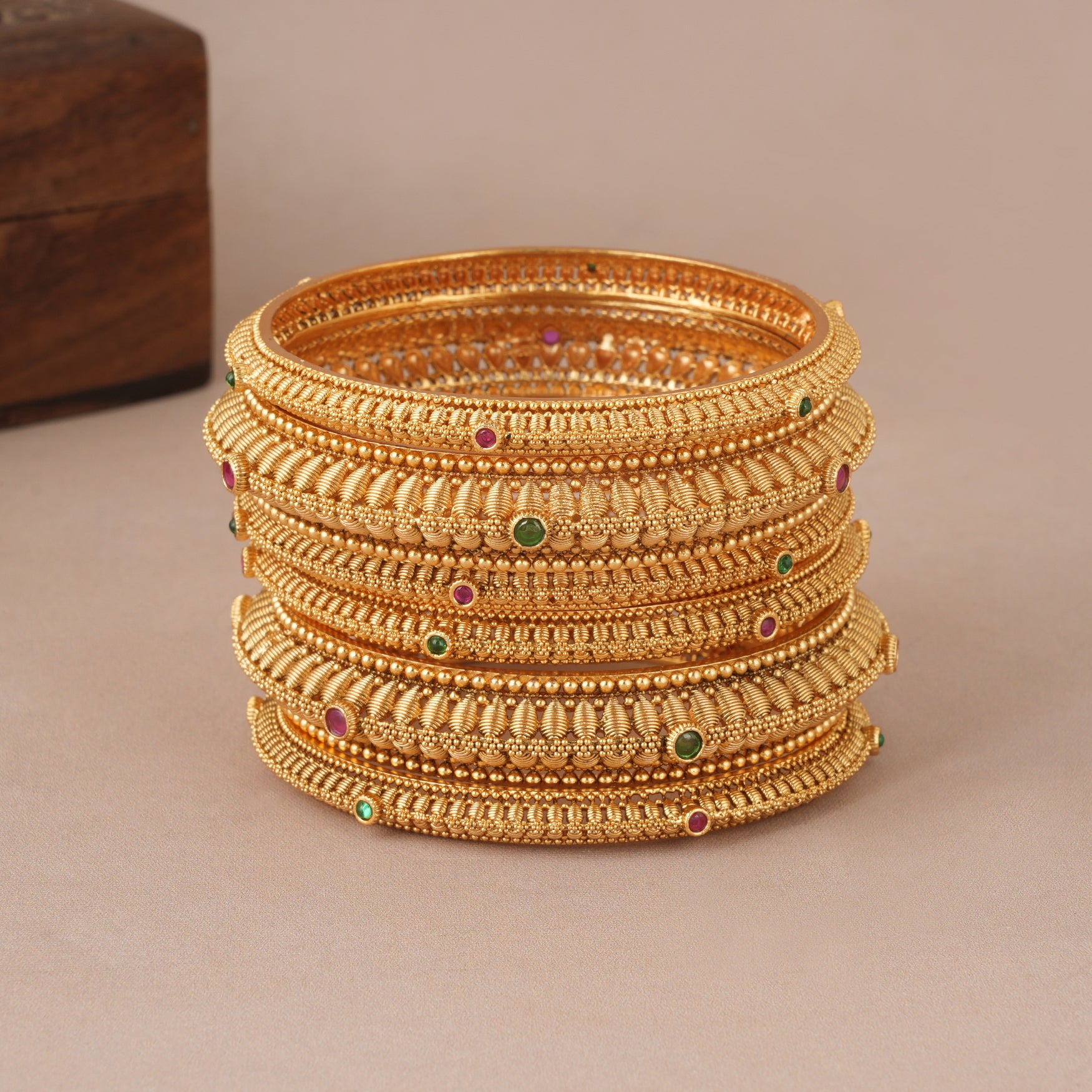 Stunning intricate antique stone bangle set (set of 6 )