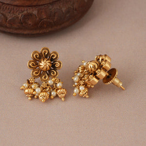 Pearl drop antique gold cute floral earring