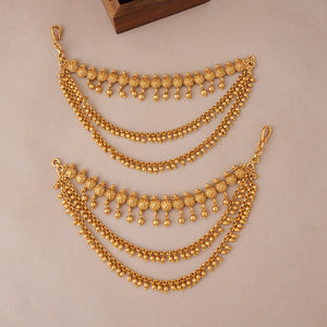 Plain antique gold 3 layer beautiful ear chain