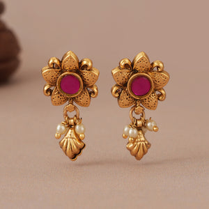 Cute floral ruby stone drop earring for women