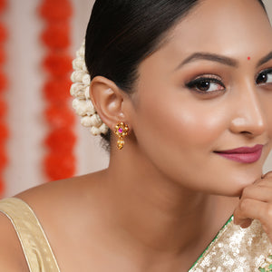 Cute floral ruby stone drop earring for women