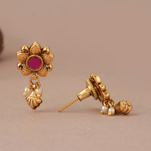 Cute floral ruby stone drop earring for women