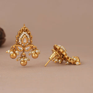 Traditional kundan pearl antique drop earring