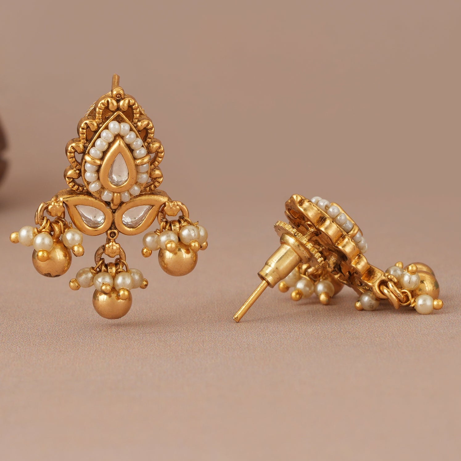 Traditional kundan pearl antique drop earring