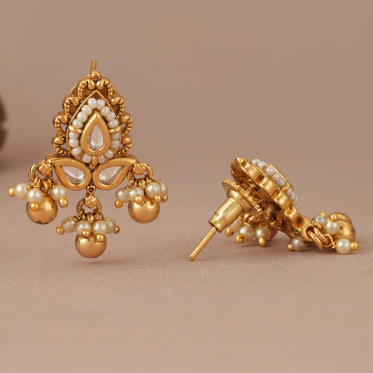Traditional kundan pearl antique drop earring