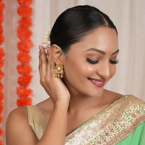 Stunning antique gold lotus kundan pearl drop earring