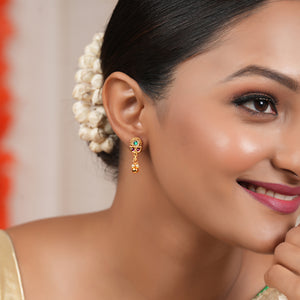 Cute delicate antique gold stone studded earring