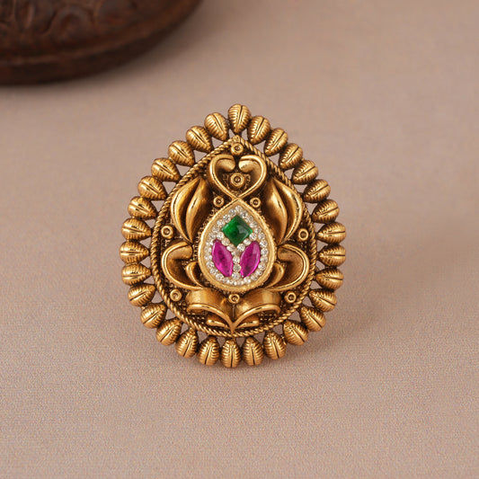 Gorgeous antique gold multicolor finger ring
