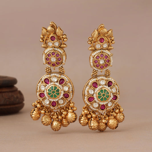 Long antique gold stone kundan earring