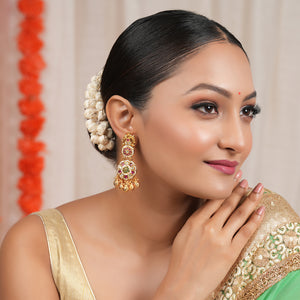 Long antique gold stone kundan earring