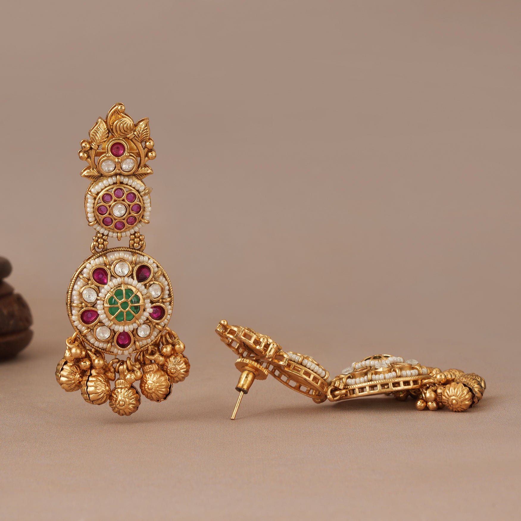 Long antique gold stone kundan earring