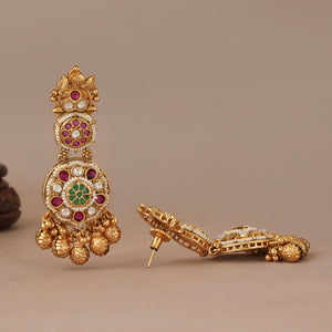 Long antique gold stone kundan earring