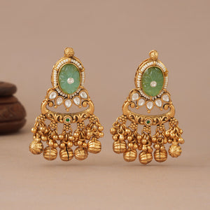 Long antique gold stone rajwadi kundan earring