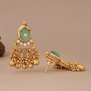 Long antique gold stone rajwadi kundan earring