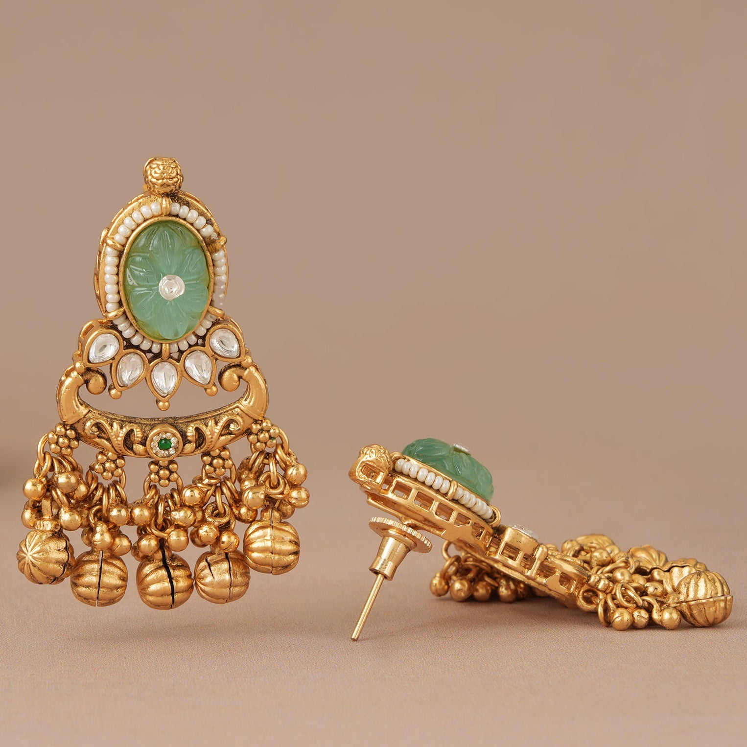 Long antique gold stone rajwadi kundan earring