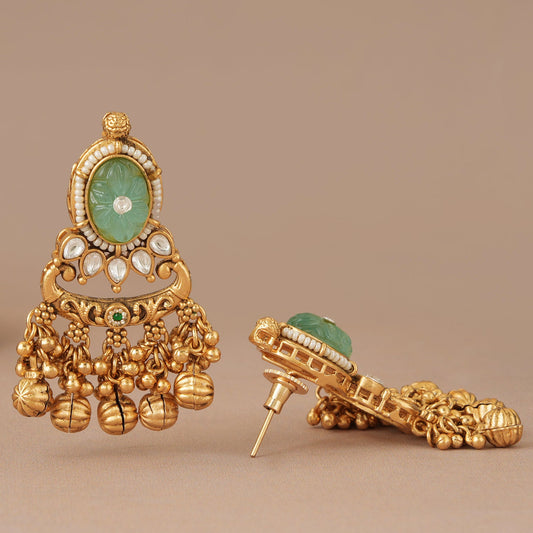 Long antique gold stone rajwadi kundan earring
