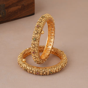 Beautiful multicolor antique gold openable bangle set