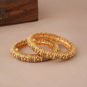 Beautiful multicolor antique gold openable bangle set