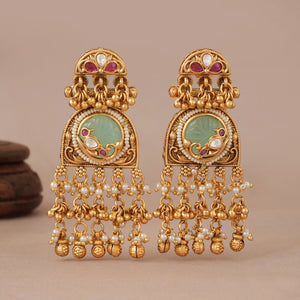 Stunning Rajwadi antique gold stone long earring