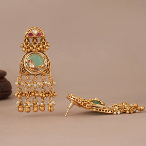 Stunning Rajwadi antique gold stone long earring