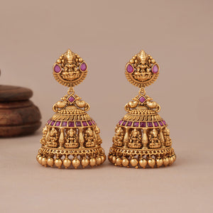 Amazing antique gold ma lakhsmi ruby jhumka earring
