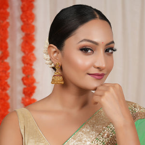 Amazing antique gold ma lakhsmi ruby jhumka earring