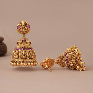 Amazing antique gold ma lakhsmi ruby jhumka earring