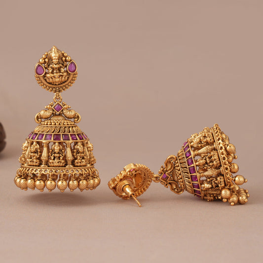 Amazing antique gold ma lakhsmi ruby jhumka earring