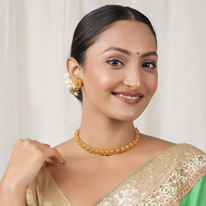 Cute sleek antique plain gold choker necklace set