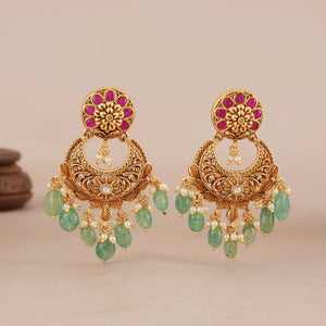 Stunning antique gold multicolor stone fall chandbali earring