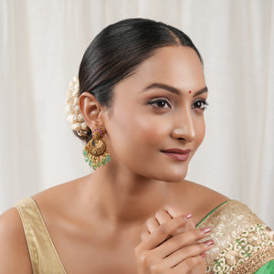 Stunning antique gold multicolor stone fall chandbali earring