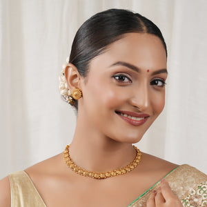 Cute floral simple plain antique gold necklace set