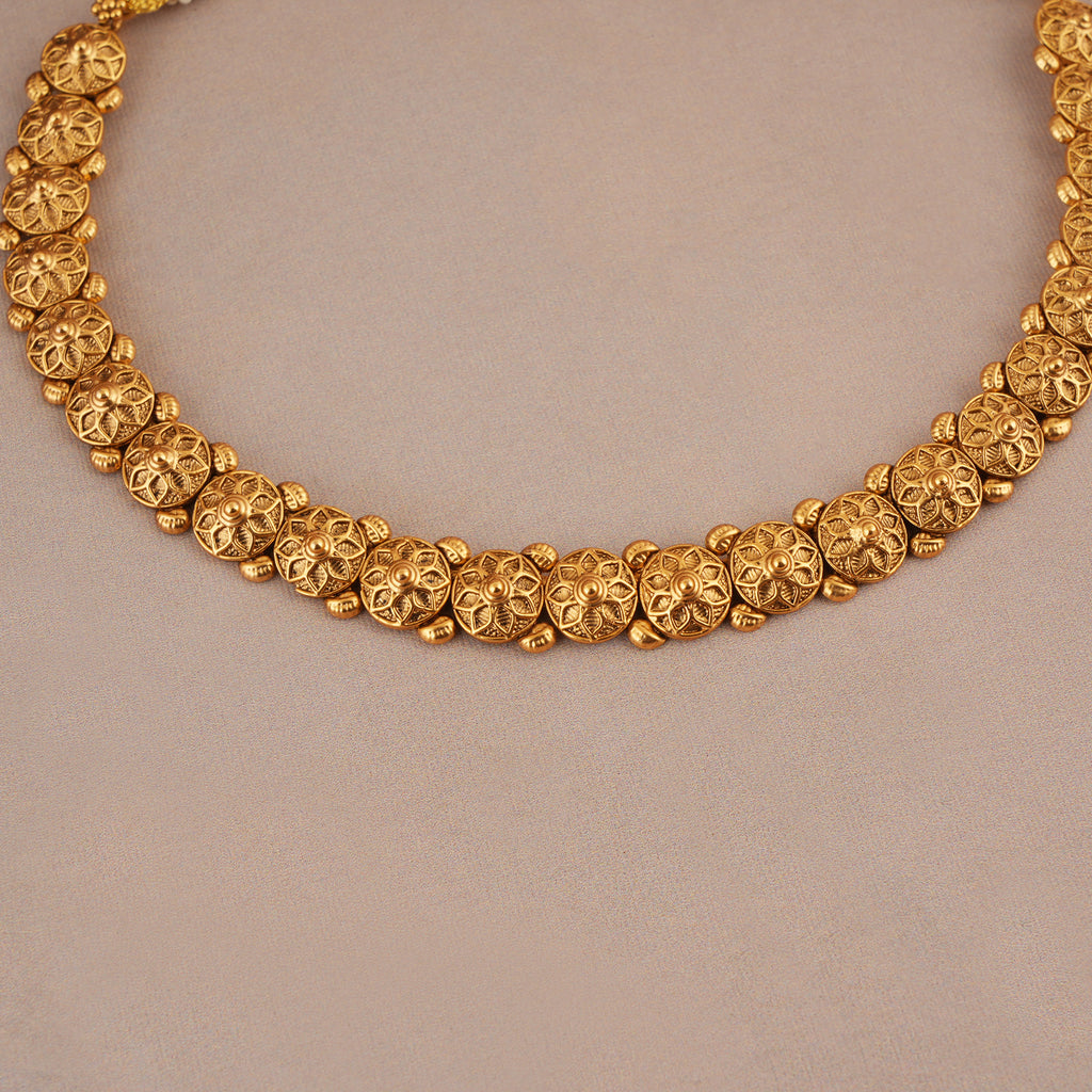 Cute floral simple plain antique gold necklace set