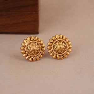 Cute floral simple plain antique gold necklace set