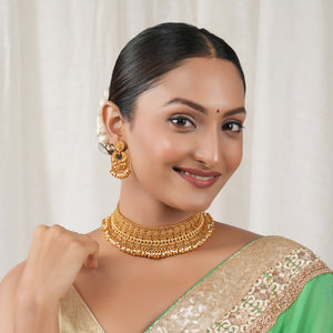 Stunning antique gold pearl drop choker necklace set