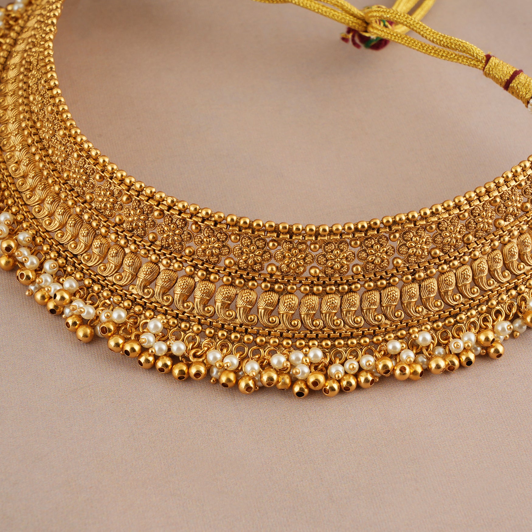 Stunning antique gold pearl drop choker necklace set