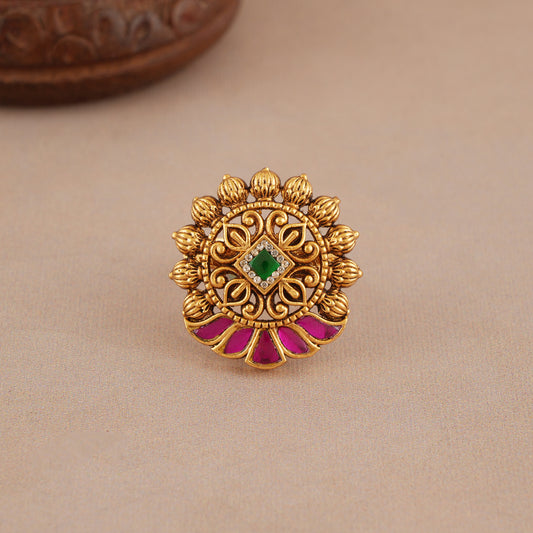 Beautiful antique gold ruby stone adjustable finger ring
