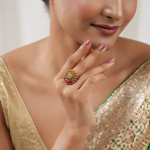 Beautiful antique gold ruby stone adjustable finger ring