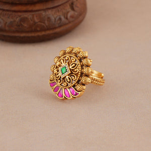 Beautiful antique gold ruby stone adjustable finger ring