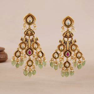 Stunning Long antique gold  multicolor stone earring