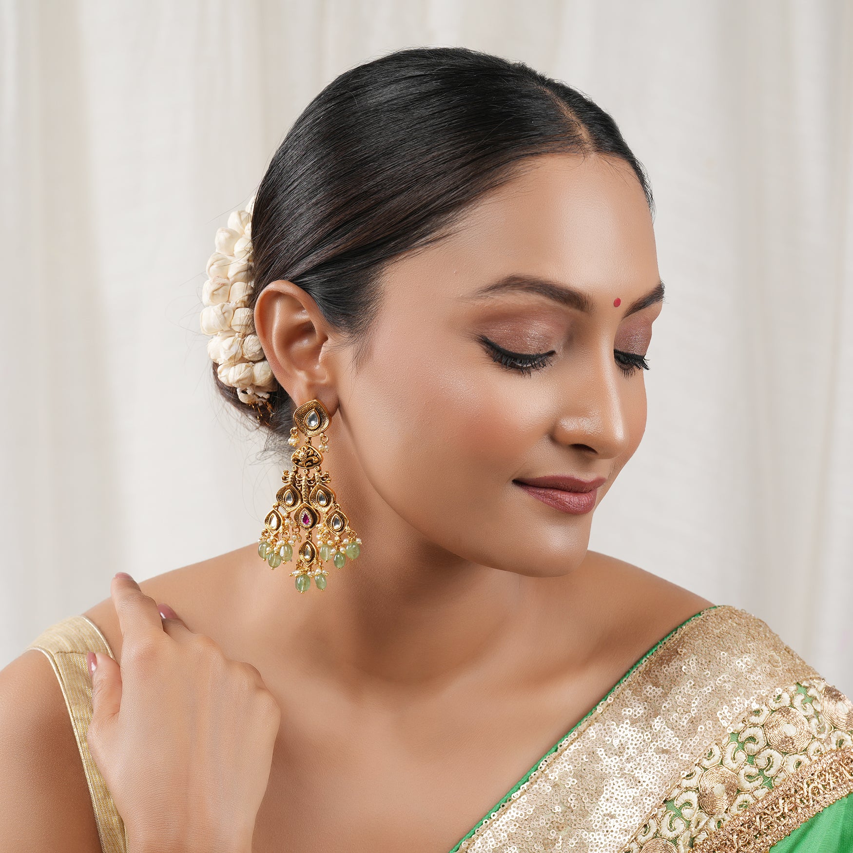 Stunning Long antique gold  multicolor stone earring