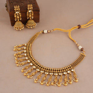 Beautiful kundan antique gold layered choker necklace set
