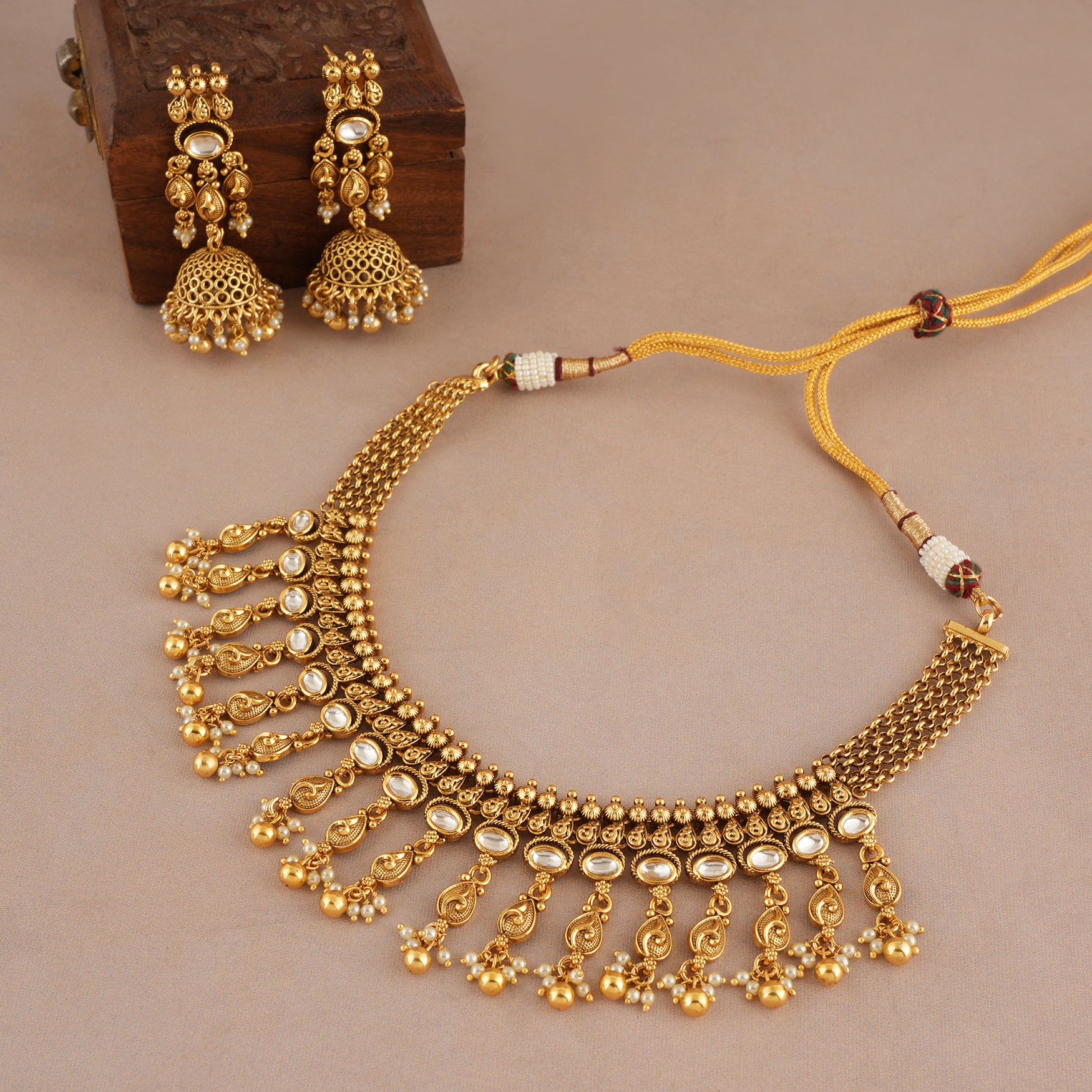 Beautiful kundan antique gold layered choker necklace set
