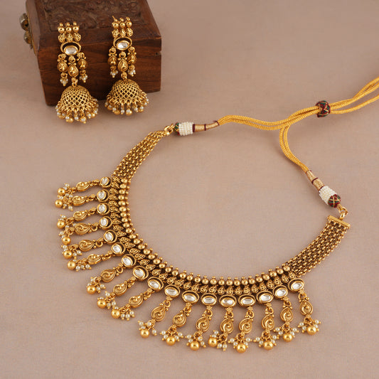 Beautiful kundan antique gold layered choker necklace set