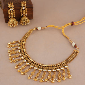 Beautiful kundan antique gold layered choker necklace set