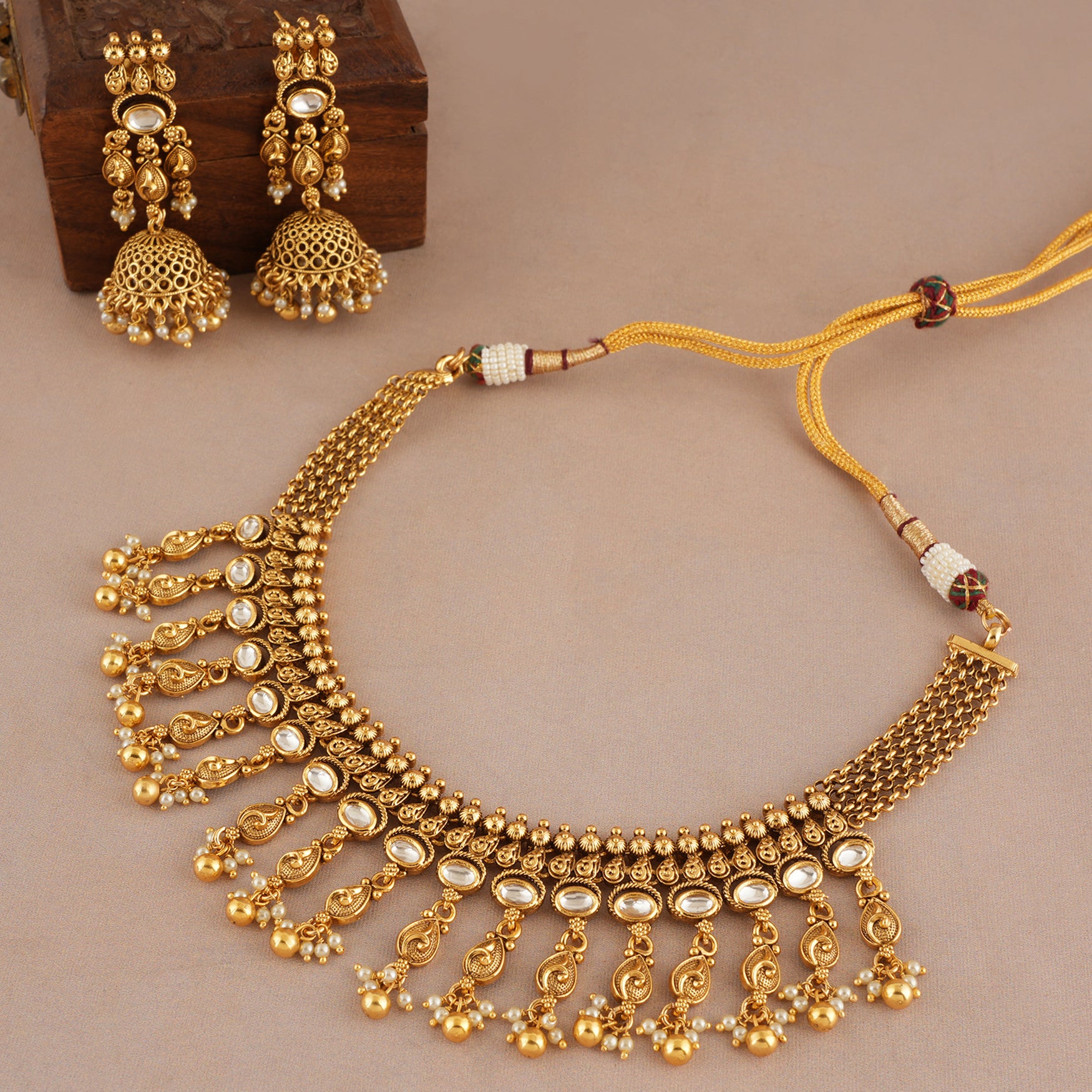 Beautiful kundan antique gold layered choker necklace set